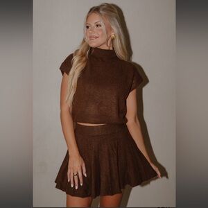 These Three Boutique Brown Sweater Skirt Set